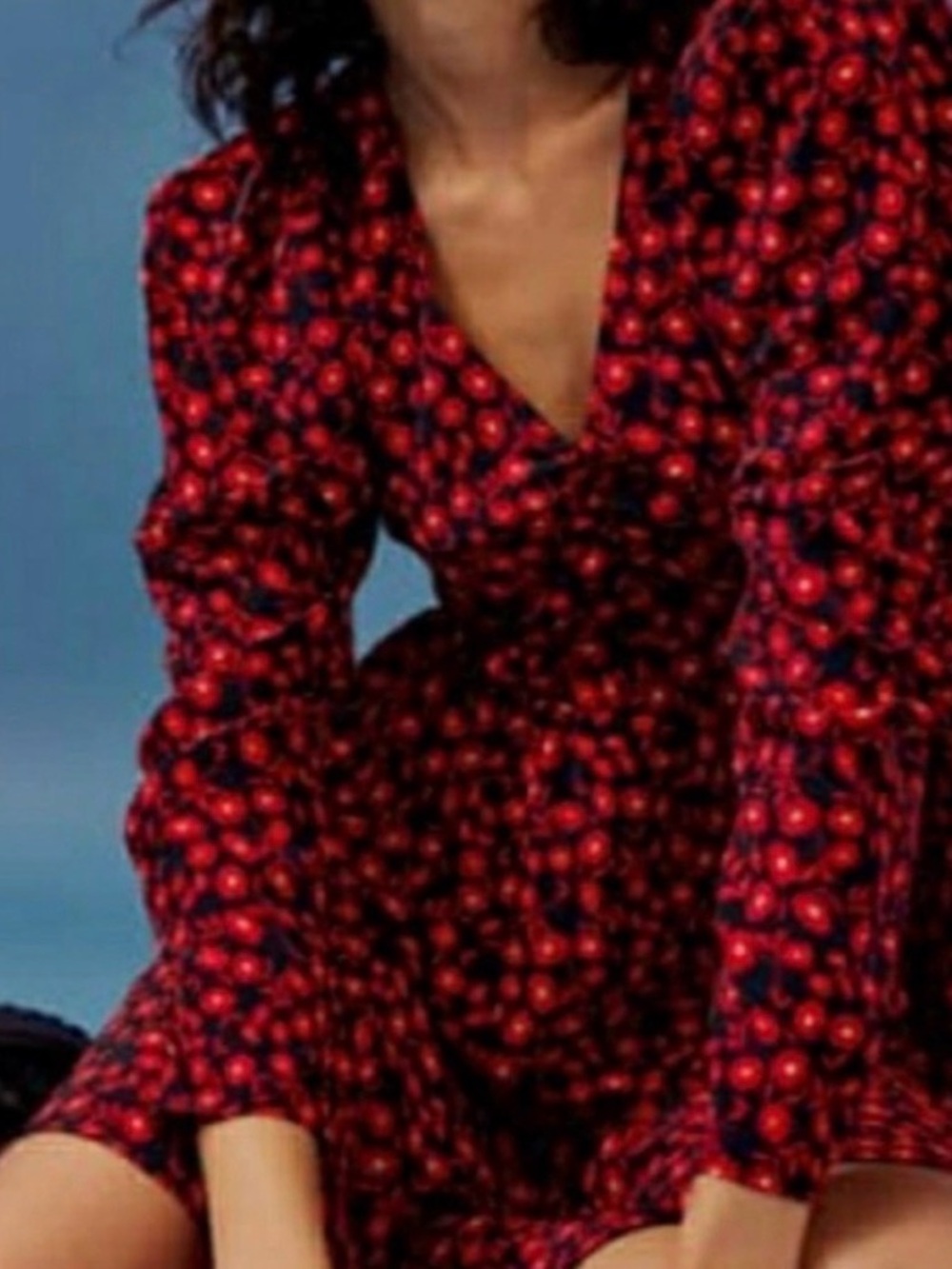 Top Shop. Red Printed Long-Sleeve V-Neck Women’s Dress